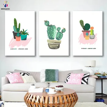 

DIY colorings pictures by numbers with colors cactus picture drawing painting by numbers framed Home decor three pieces