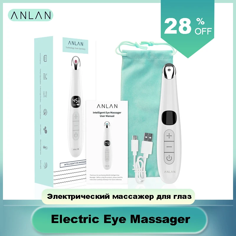 Cena Anti Age masażer do oczu, ANLAN przeciwzmarszczkowy masażer do oczu Relax oczy regulowany 37 45 ℃ gorący masaż z wyświetlaczem LCD, USB Rechargea