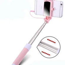 Выдвижная мини селфи-палка, монопод с кнопкой, проводная силиконовая ручка для iPhone 6, 6s, 7, 8, 11, для samsung, huawei, Xiaomi, селфи-палка