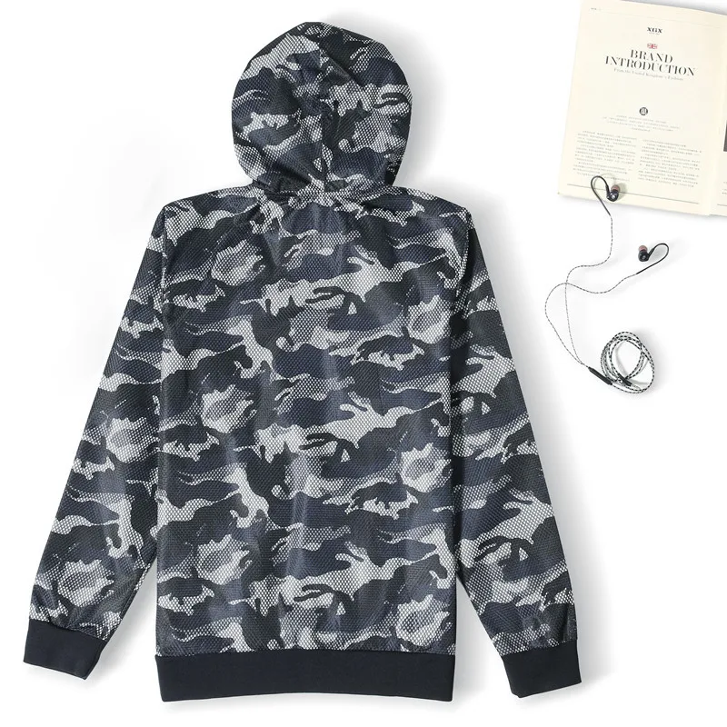 

Sports Casual Camouflage Coat Autumn Thin Coat Hooded Fitness Coat Long Zipper Cardigan 10860
