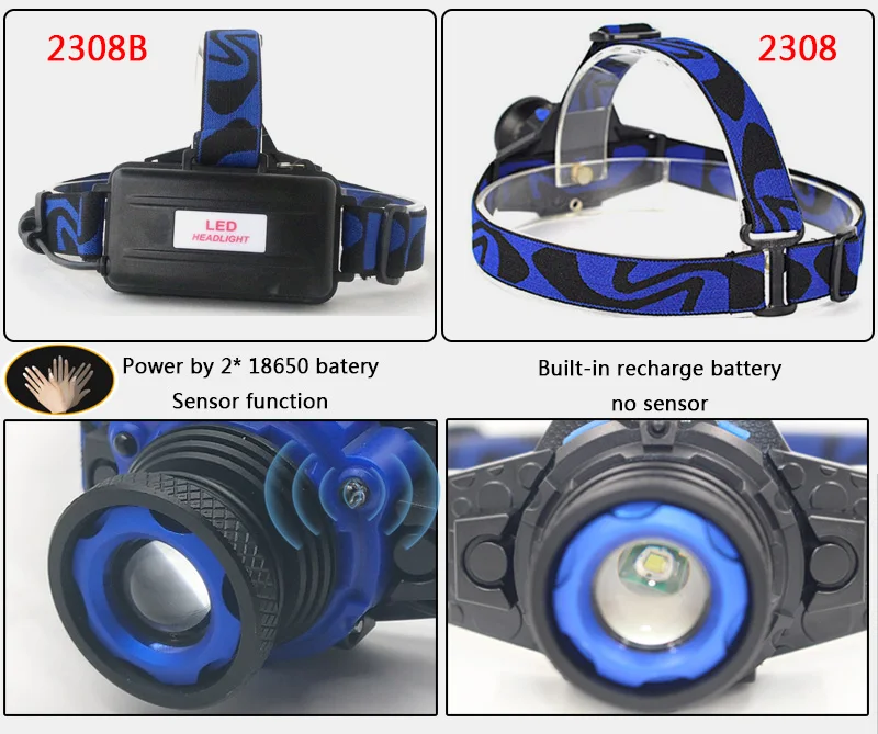 Litwod Z302308 Q5 Led Bright Headlamp Head Light Head Flashlight LED Headlight Build-in Rechargeable Battery Head Lamp Zoomable