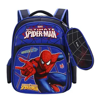 

Disney Boys Cartoon Spider-Man Backpack For Primary School Students Waterproof Schoolbag With Pencil Bag Kids Nylon Backpack