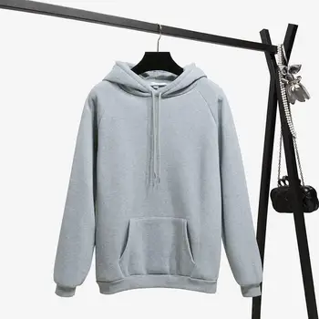 

Hot Sale 2019 Fashion Solid Color Plus Velvet Hooded Hoodies Women Autumn Casual Long Sleeve Loose Sweatshirt