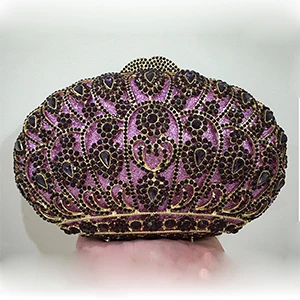Фиолетовая/серебряная/красная/Розовая металлическая Сумка-клатч с короной и бриллиантами, 5 цветов, женские вечерние сумки, женские свадебные сумочки с металлическими кристаллами - Цвет: Purple