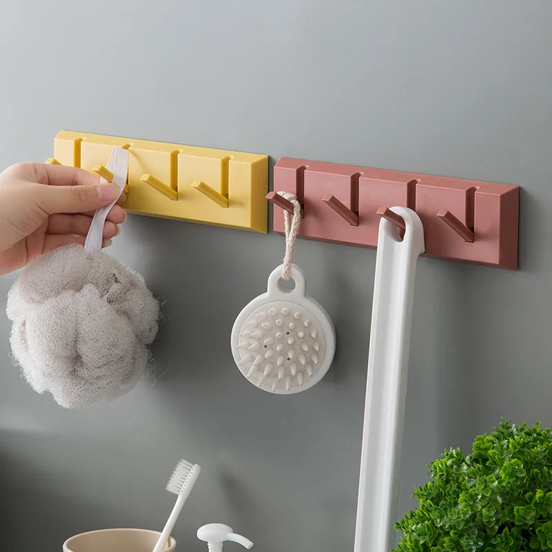 

Creative Hole Punched Sticky Adhesive Hook Bathroom Kitchen Shelf Wall Door Hanging Row Hook Coat Rack