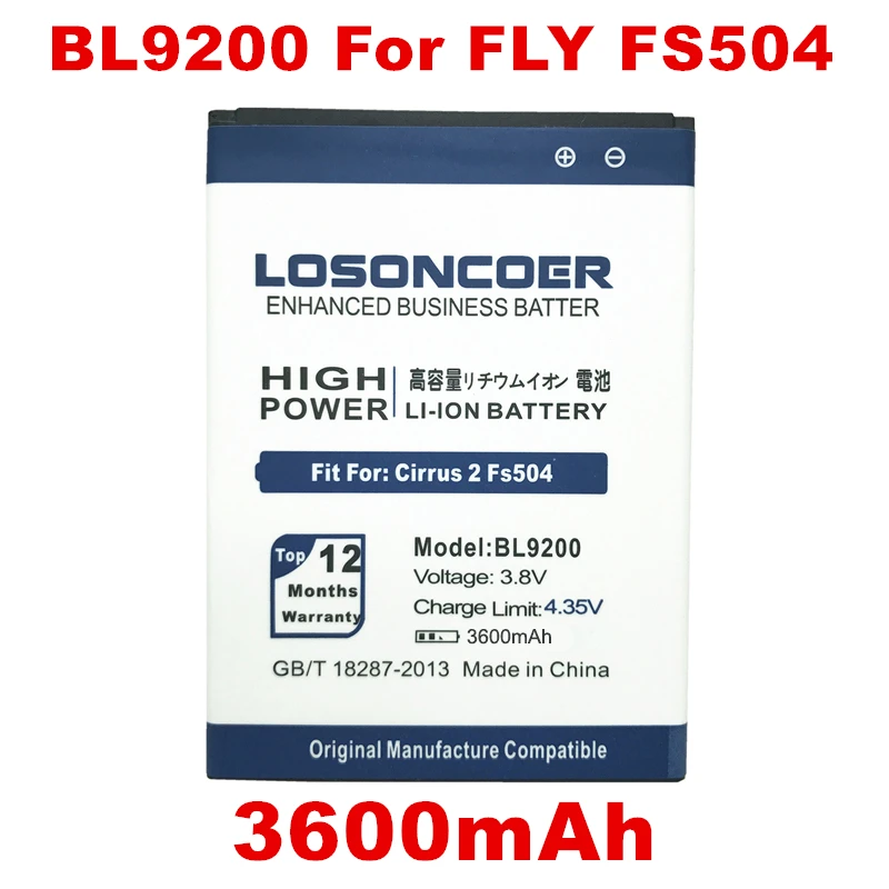 LOSONCOER 3600 мАч BL9200 BL 9200 Высокая емкость телефон батарея для Fly Cirrus 2 FS504 батарея FS 504 Cirrus2