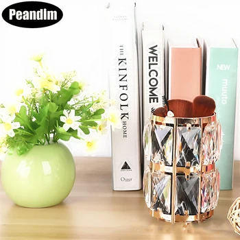 

PEANDIM Gold Candlestick Candle Lantern Crystal Makeup Brush Pencil Container Wedding Candle Holder Home Decoration Holder