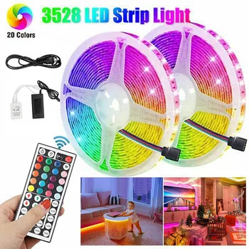 

32.8FT 10M RGB LED Strip Light 44 Key Remote 12V DC Power Full Kit Lamp Hight Brightness TSH Shop