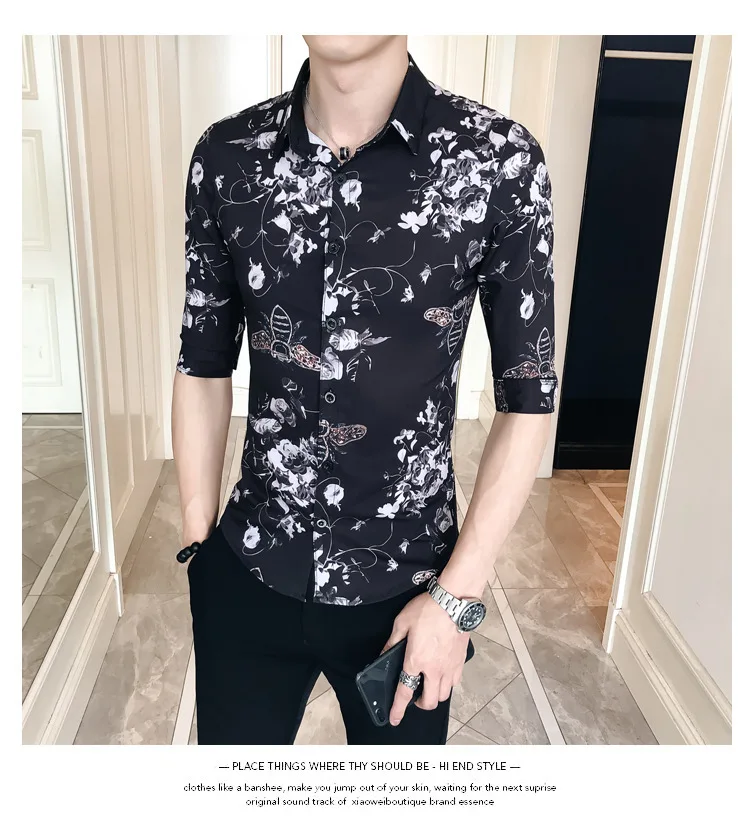 Брендовая рубашка с принтом, мужская рубашка с коротким рукавом, Camisa Masculina, повседневная Облегающая рубашка, летняя уличная одежда, новые мужские Клубные рубашки Social Camisas