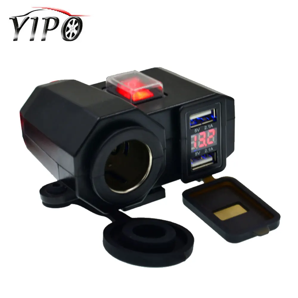 

Motorcycle Cigarette Lighter Digital Display Voltmeter motor Motorcycle Mobile Phone Charger Waterproof USB Quick Charge 3 in 1