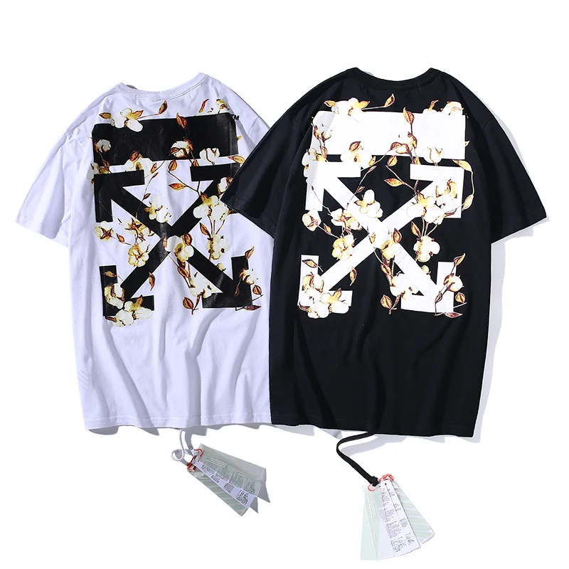 Цветы стрела 19ss Off-White OW для мужчин/женщин унисекс модные парные модели влюбленных хлопковые повседневные футболки с коротким рукавом и круглым вырезом