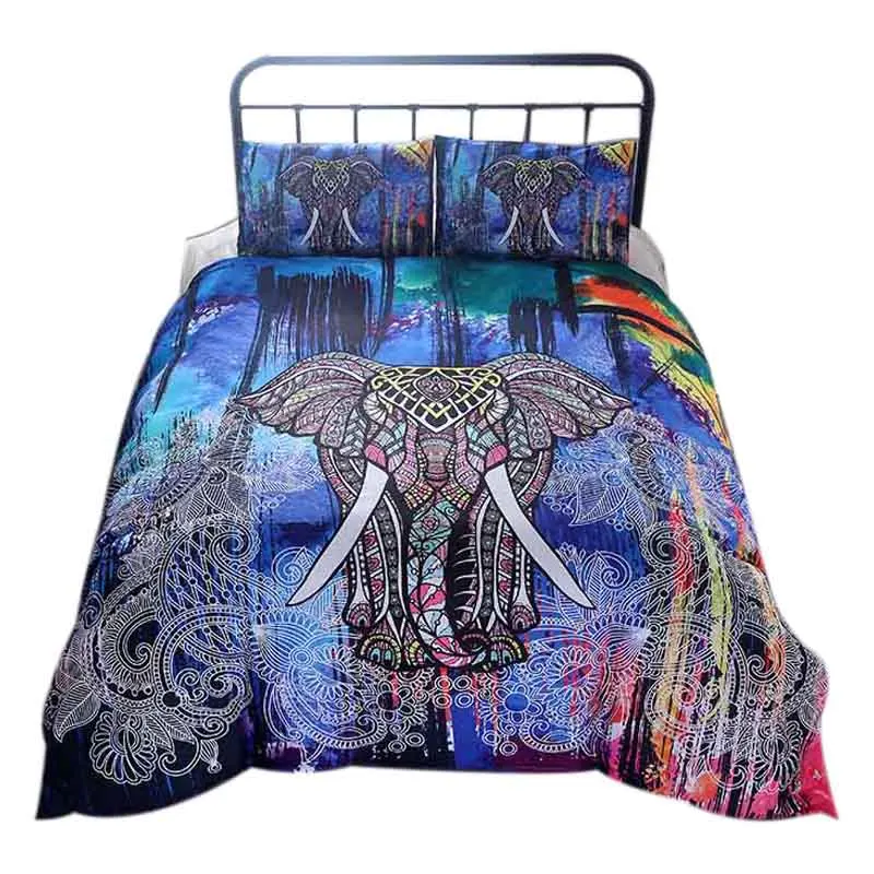 

2Pcs/Set 3D Mandala Elephant Print Duvet Cover Set Single Double Queen King Size Bed Linen Boho Quilts Comforter Bedding Sets Si