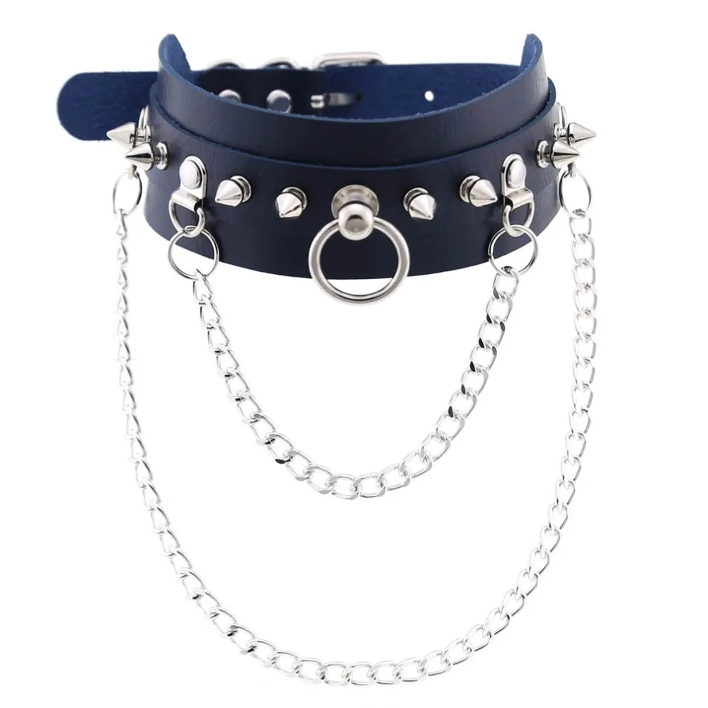 Gothic Choker PU Leather Spike Necklace Metal Rivets O Ring Chains Choker