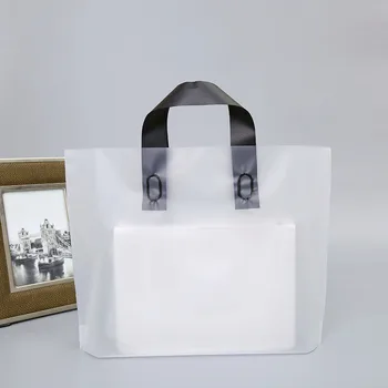 

50PCS Frosted Clear Plastic Gift Bag Cloth Storage Shopping Bag with Handles Black Party Wedding Plastic Packing Bags Thicken