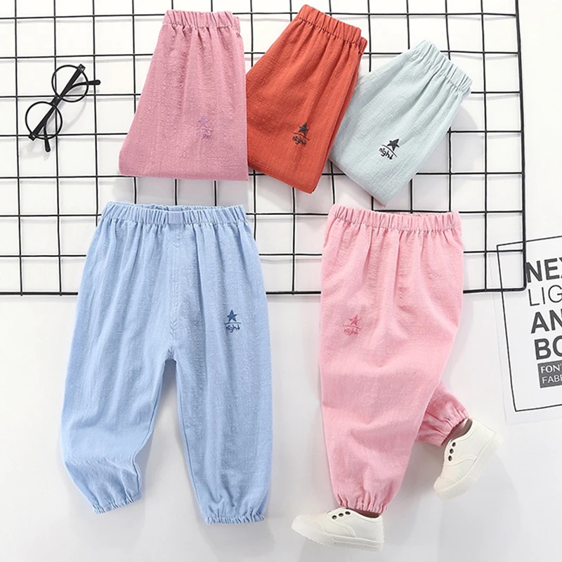 

2020 Spring Children New Cotton Linen Trousers for Kids Girls Summer Anti Mosquito Pants Infant Boys Legging Casual Sports Pants