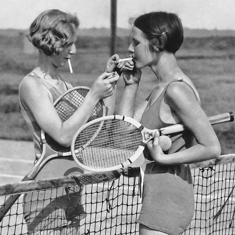 Vintage Tennis Photo Print Women Smoking Players Gift Wall 