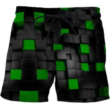 Summer New 3D Men Shorts Geometric Pattern Swimming Trunks Mens Funny Lingge Agency Beach Pants Fashion Hot Male Swimsuit Pants