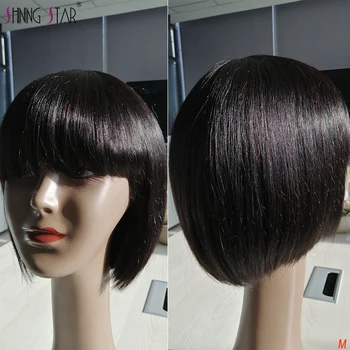

Peruvian Bob Wig Straight Human Hair Wig Short Bob Wig With Bangs Wig 150 Density Remy Hair Wig Shining Star Full Machine Wig