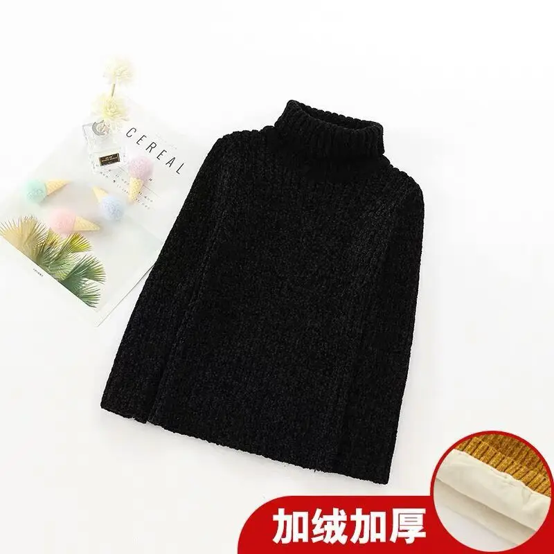 chenille velvet 5 Зимний свитер с воротником под горло для маленьких девочек; осень г.; детская одежда для мальчиков; трикотажный пуловер в рубчик; однотонные детские свитера из бархата - Цвет: chenille velvet 5