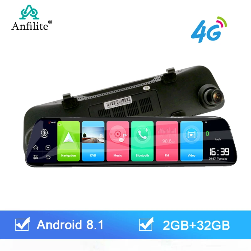 Автомобильное зеркало заднего вида Anfilite 12 дюймов Android 8 1 4G ADAS dashcam 2 + 32G GPS навигация