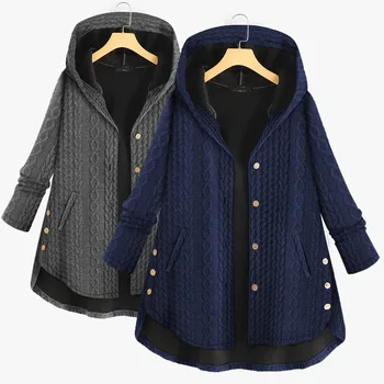 

Womens hot sale autumn winter solid thickened Hooded lady Plus velvet loose single-breasted hoodies
