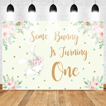 

1st Birthday Photography Backdrop Some Bunny is Turning One Rabbit Photo Background Floral Birthday Party Cake Table Decor Props