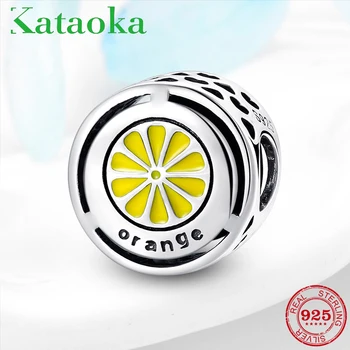 

Summer sour lemon 925 Sterling Silver Fit Pandora Bracelets Original favorite Fruit beads With Red enamel Charms Jewelry Women