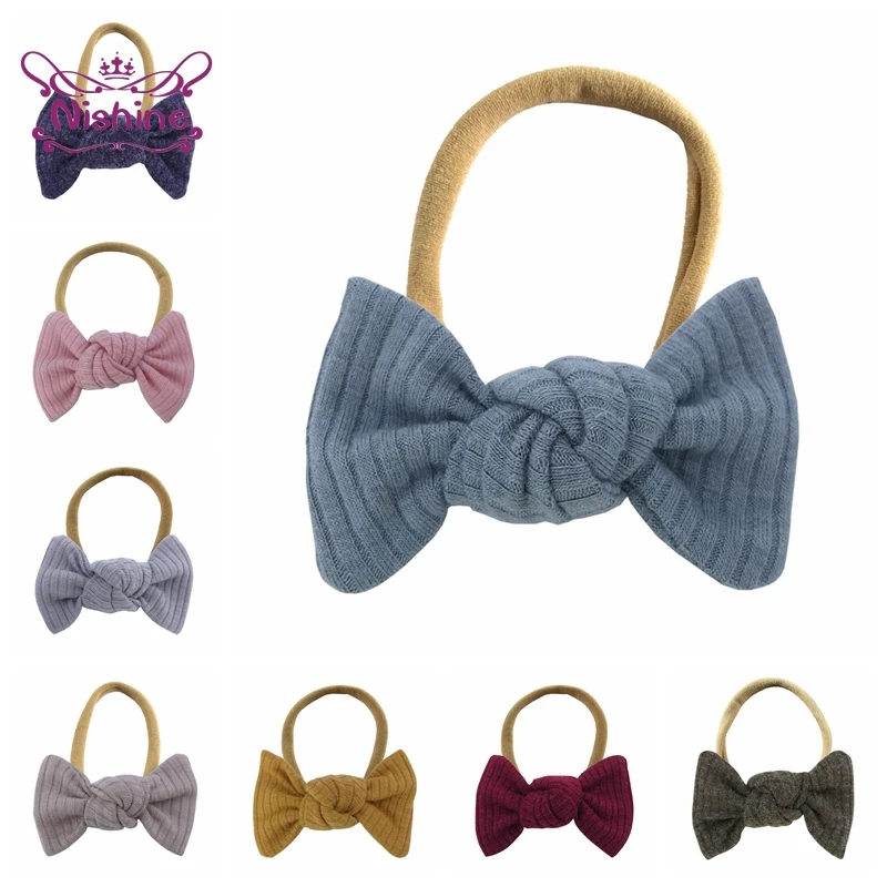 

Nishine 3 Inches Solid Color Bowknot Infant Headband Soft Elastic Nylon Hairband Princess Headwear Hair Accessories Photo Props
