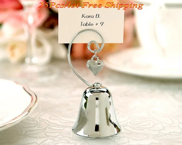 (25 Pcs/lot) Silver Party Decorations of Charming Bell with Heart Charm for event and guest name card holder | Дом и сад