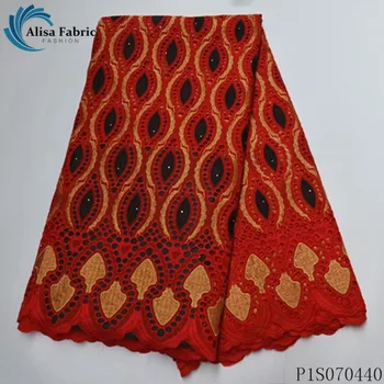 

Alisa red swiss voile lace fabric circular holes hollow out design embroidery with stones 5 yards/pcs african dry lace for dress