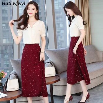 

Summer Vintage Korean Midi Shirt Sundress 2020 Plus Size Office Lady Two-piece Suit Elegant Women Party Bodycon Formal Vestidos