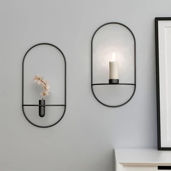 

Modern Art 3D Wall Mounted Candle Holder Metal Vintage Hanging Dry Flower Vase Geometric Tea Light Home Decor Candlestick