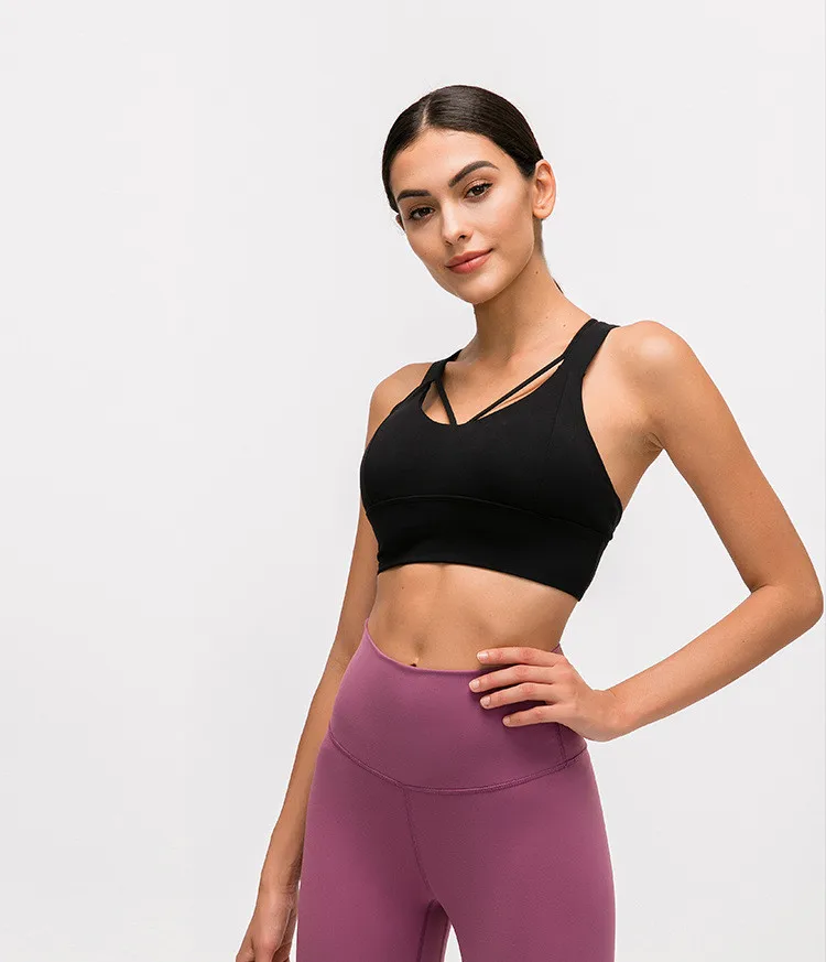 Женский спортивный Защитный Бюстгальтер для йоги спортивный пуш-ап бюстгальтеры тренировочные беговые сборный бюстгалтер Спортивное нижнее белье топы для йоги - Цвет: black