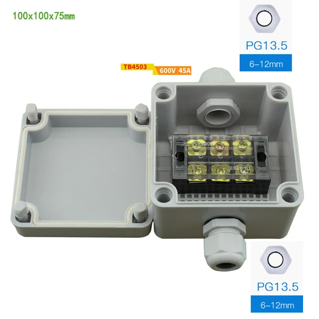 35A 600V 3 Pins Terminal Blocks with Gland Connectors Sealed  Enclosure Case Project Junction Box 1 in 1 out box 45A