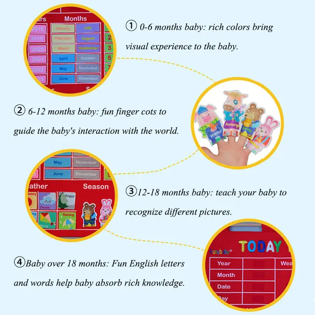 Baby Early Education Cognitive Things Wall Calendar Educational Toys Learning Year Month Day Weather Wall Calendar Learning Toys 4