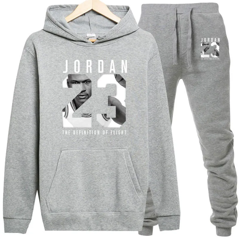 Новинка, мужские толстовки, флисовые, теплые, Jordan 23, спортивный костюм, Мужская толстовка, толстовка+ спортивные штаны, спортивный костюм с капюшоном для бега, толстовка - Цвет: gray