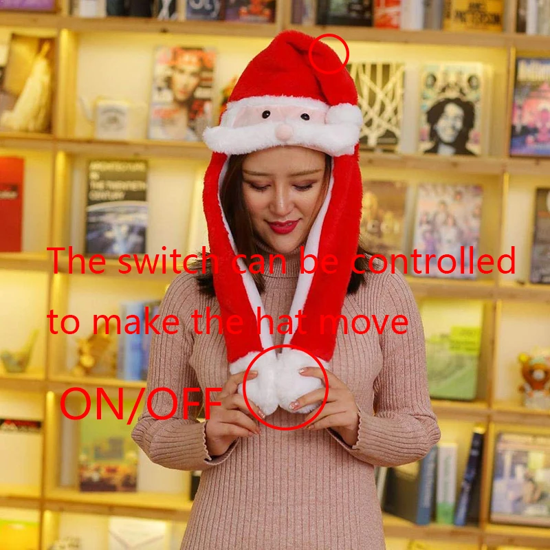 Adult Kid Prick-eared Movable Santa Claus Elk Ears Hat Doll Toy Christmas Halloween Gift