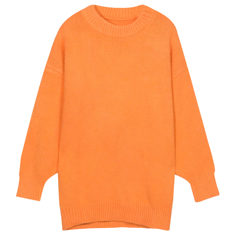 SAM'S TREE оранжевый однотонный вязаный пуловер свитер женский осень фиолетовый длинный рукав чистый Повседневный офисный женский Базовый Топ - Цвет: Оранжевый