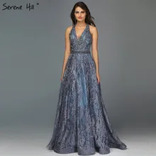 Синее вечернее платье трапециевидной формы на бретелях с кристаллами, модель года, настоящая фотография, сексуальное вечернее платье без рукавов, Serene hilm LA70158