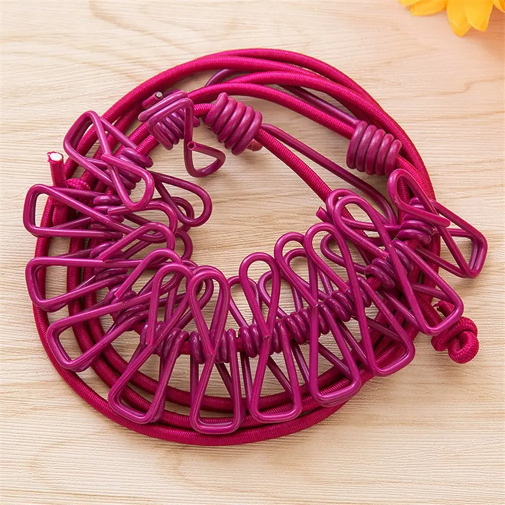 

Retractable Clothesline Elastic Washing Line With 12 Clips Socks Underwear Clothes Hanger Windproof Stretch Drying Rack