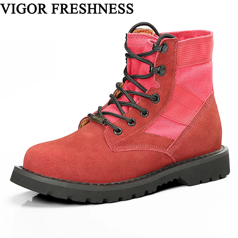 

VIGOR FRESHNESS brand Women boots Ankle Woman shoes Genuine Leather Work boots Short Cow Suede Split Boots Unisex Shoes S56