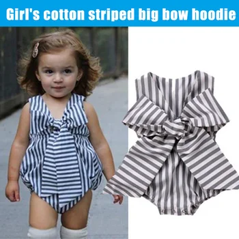 

Striped Large Bowknot Baby Girls Rompers Sleeveless Jumpsuit Clothes Outfits hh88