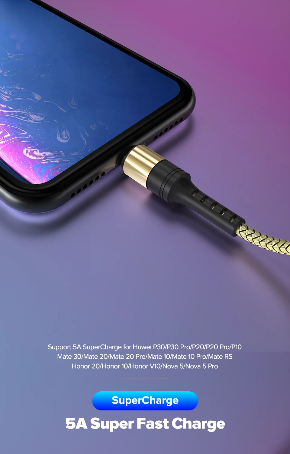 Кабель usb type C 5A Supercharge для huawei mate 20 P30 P20 Pro Быстрая зарядка шнур для телефона для Honor 20 10 8 V10 USBC Cabo