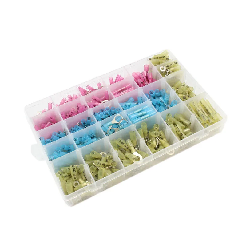

New-540PCS Insulated Electrical Crimp Heat Shrink Wire Connectors Marine Automotive Copper Butt/Ring/Hook/Fork/Spade Disconnect