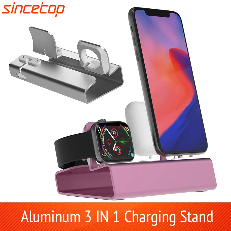 Алюминиевая зарядная док-станция 3 в 1 для iPhone 11 Pro XR XSMax 8 7 6 Apple Watch Airpods Держатель