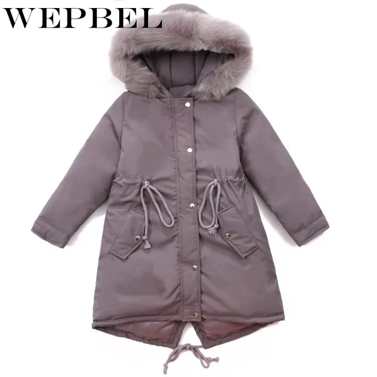 WEPBEL/зимняя куртка для девочек детская одежда утепленное хлопковое Стеганое пальто зимнее пальто с капюшоном и большим воротником для девочек Детская верхняя одежда