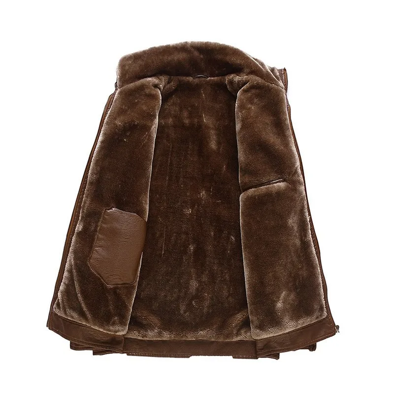 Зимняя мужская Толстая теплая меховая подкладка из искусственной кожи, приталенная Офисная Рабочая верхняя одежда, Брендовое пальто для мотоциклистов, ветрозащитная куртка большого размера