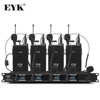 

EYK EFU4 4-Channel UHF Wireless Microphone System with 4 Bodypack Headset and Lapel Mic for Stage Church Family Party Karaoke