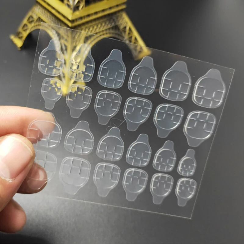 10 sheet 12/24 capsules nail Jelly sticker Transparent glue Finger Adhesive Tab Double side Glue Sticker Flexible Fake Nail Tip | Красота и