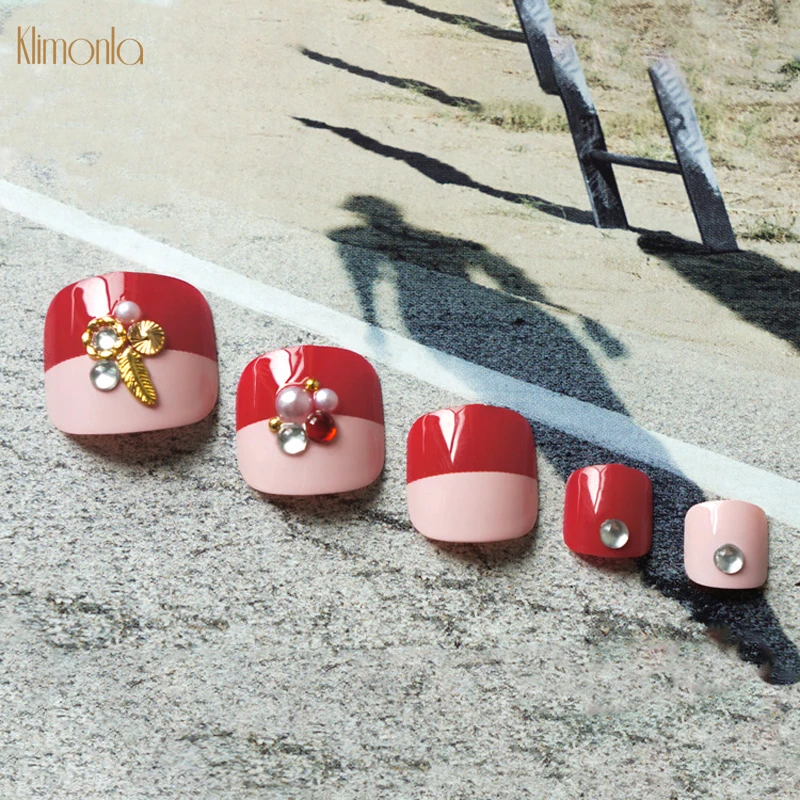 

24Pcs/box French Toe Nails Acrylic Toenail Pedicure Art Tips Foot False Nail DIY Accessories Press On Fake Toe Nails with Glue